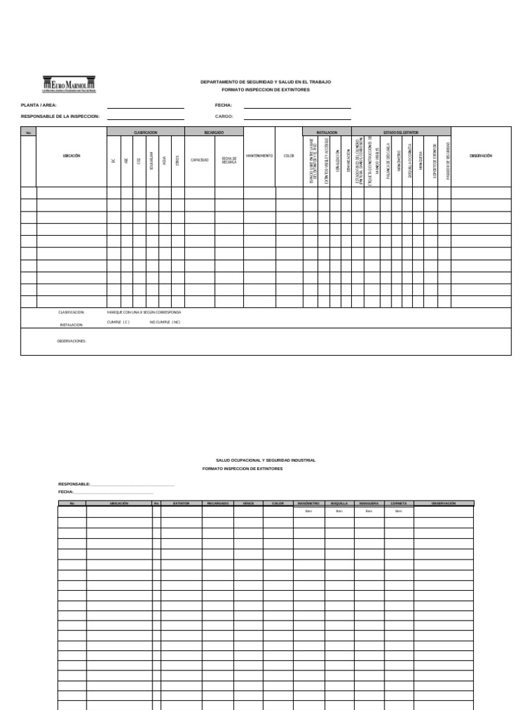 Inspección de Extintores: Formato y Checklist | PDF | Supresión de ...