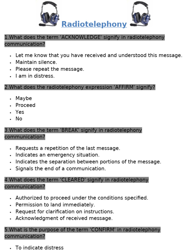 Radiotelephony Communication Terms Explained | PDF