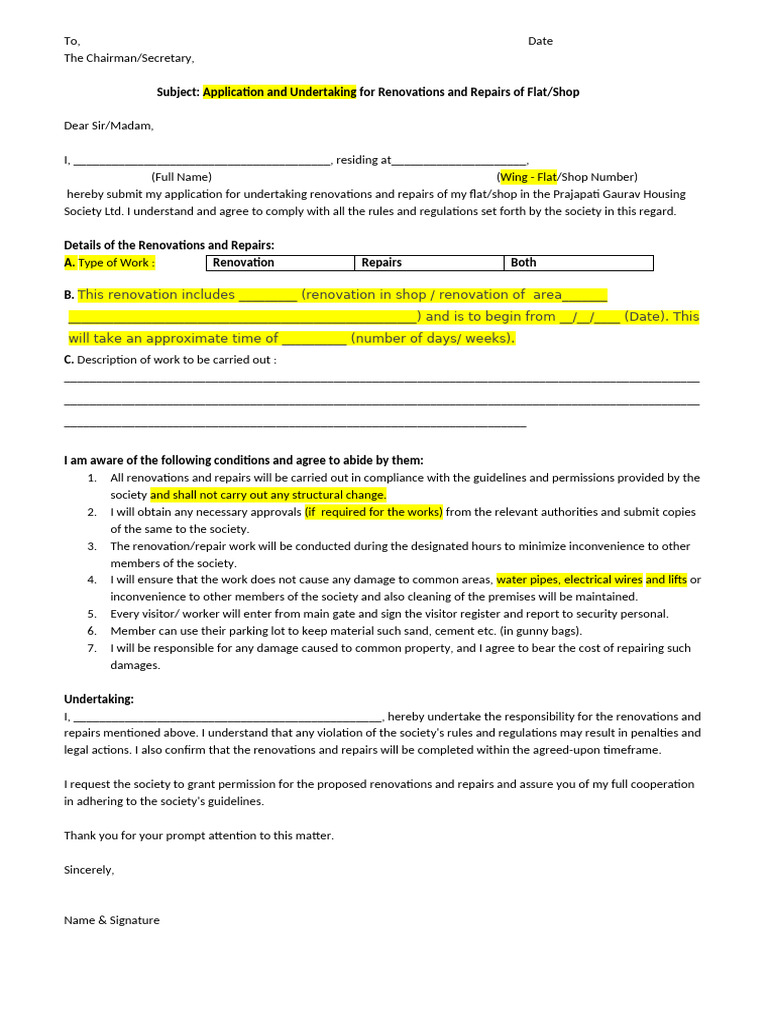Renovation Request for Society Approval | PDF