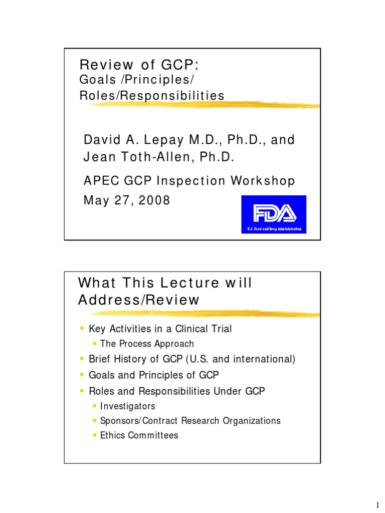 Rev GCP Goals Principles Roles Resp Lepay Toth-Allen FDA | PDF ...