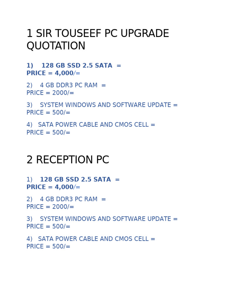 PC Upgrade Quotation and Pricing | PDF