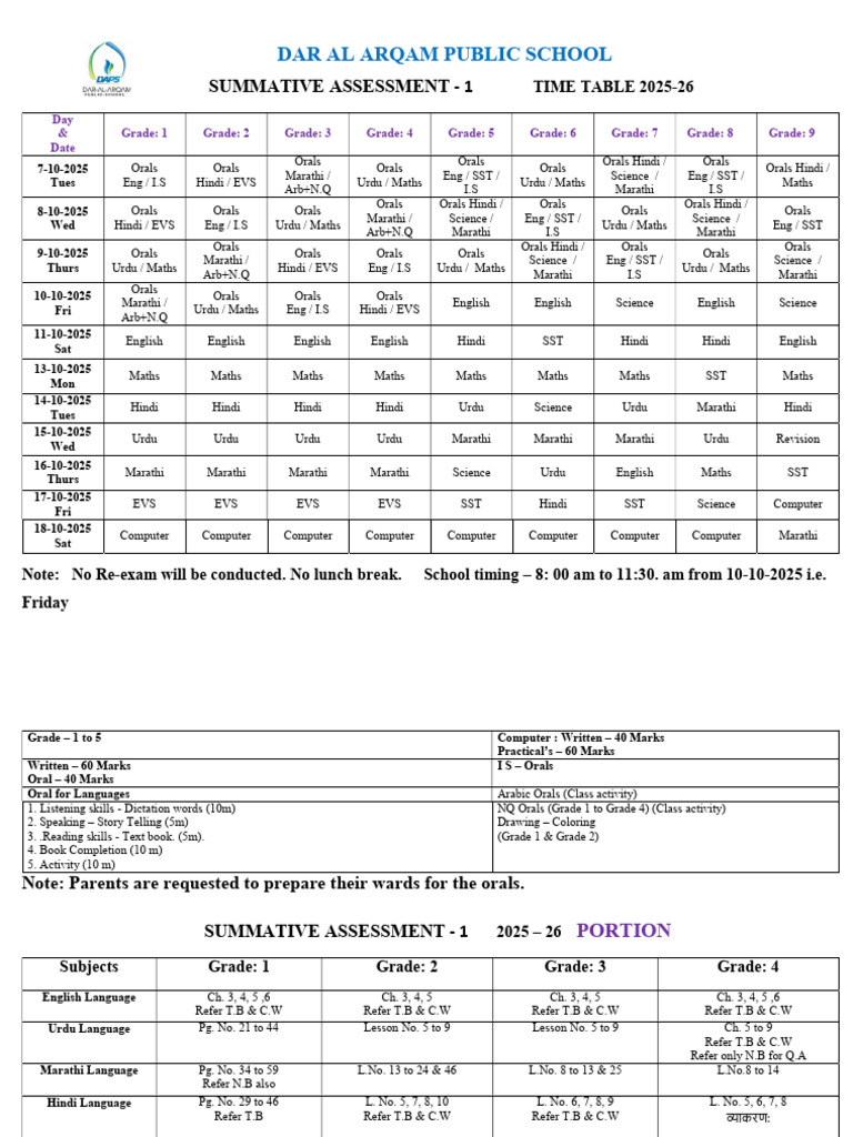 2025-26 Summative Assessment Timetable | PDF | Urdu | Linguistics