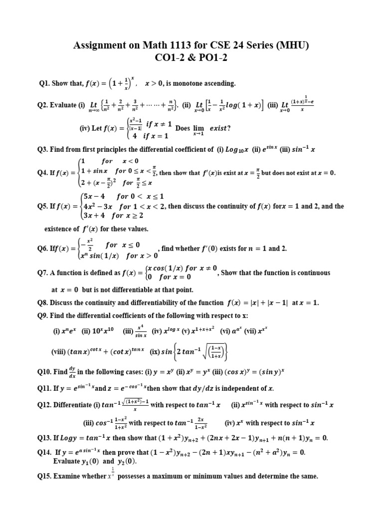 Assignment Math 1113 (CSE-24) | PDF