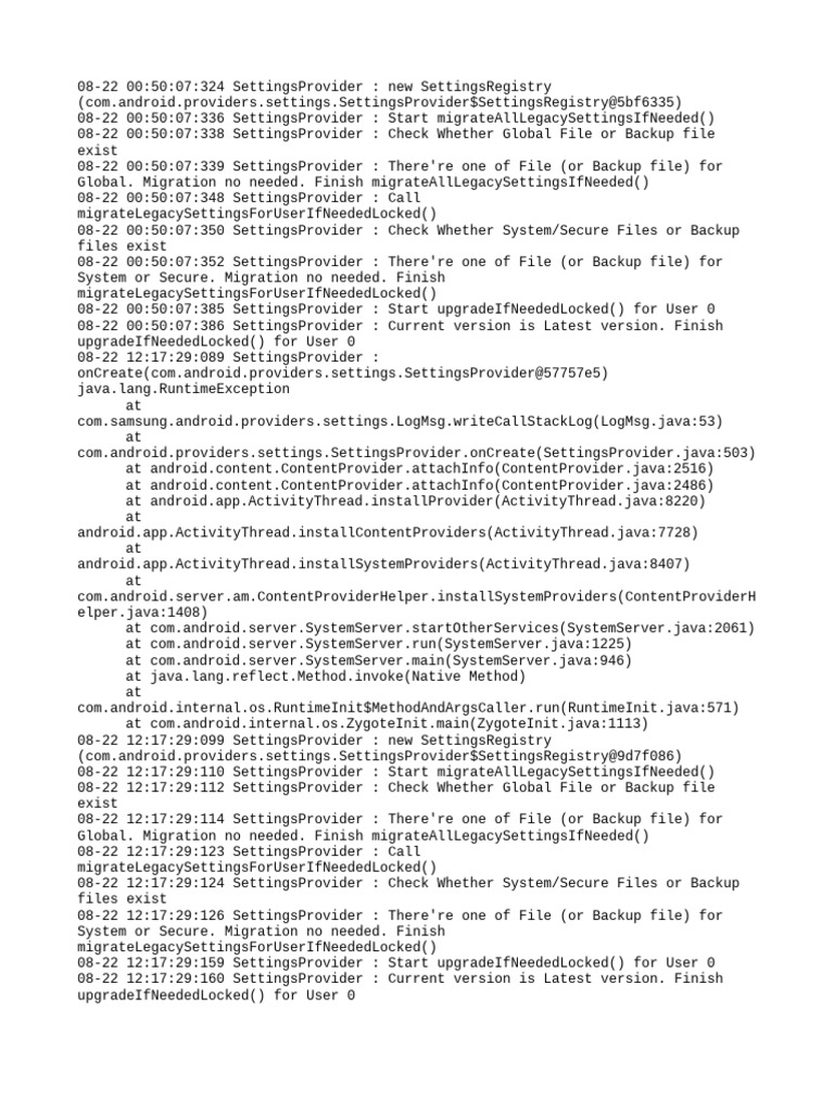Android Settings Provider Migration Logs | PDF | Backup | Java ...