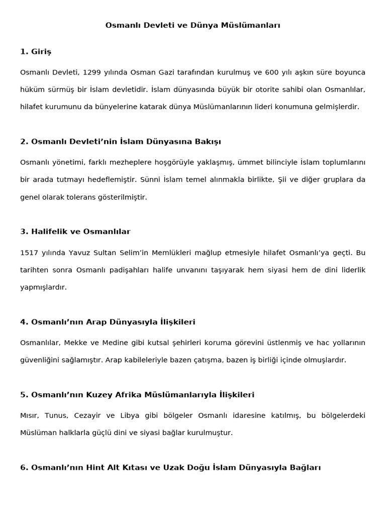 Osmanli Devleti Ve Dunya Muslumanlari | PDF
