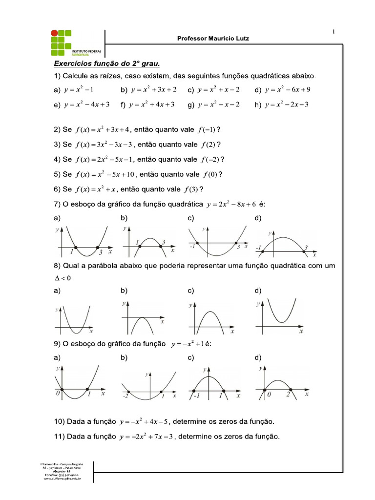 Função 2 Grau - Exe | PDF