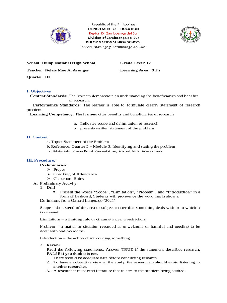 Research Problem Statement Guide | PDF | Question | Learning