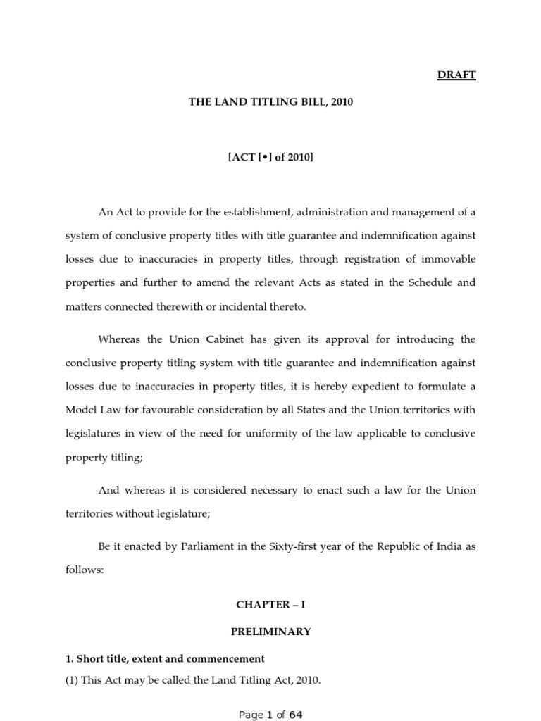 An Act to Establish the Land Titling Authority and Provide for a System