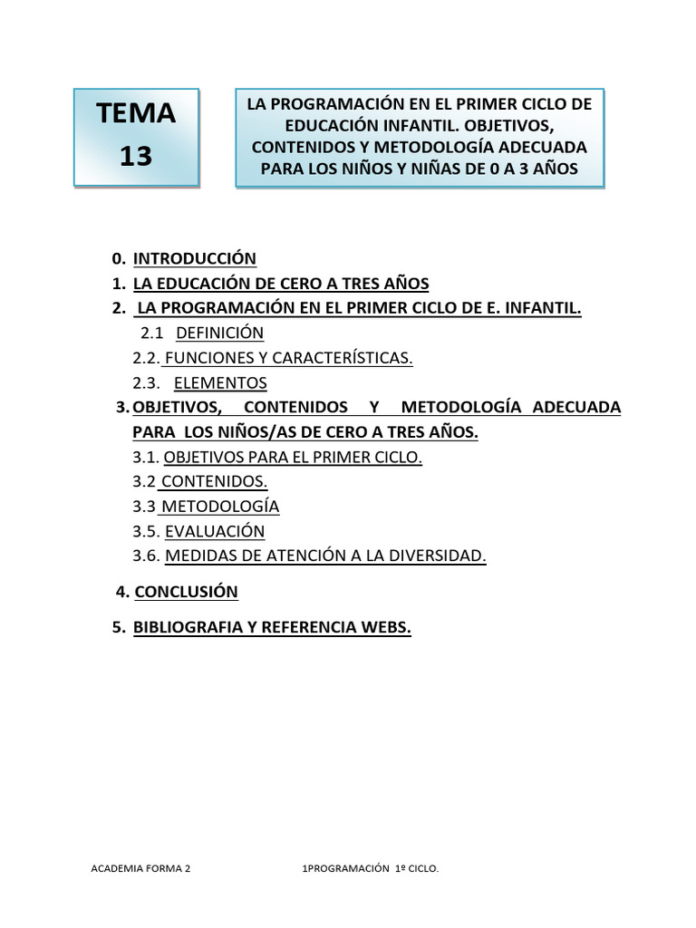 2019 Tema 13 Programación 1er Ciclo | PDF | Educación de la primera ...