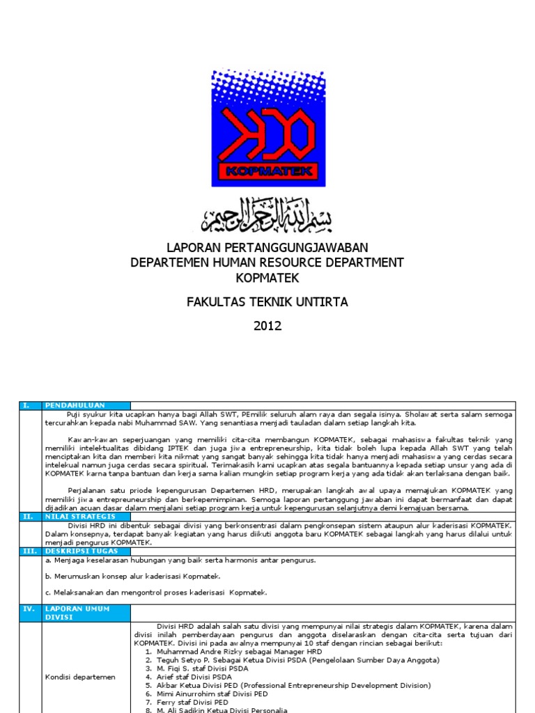 Laporan Pertanggung Jawaban Divisi HRD