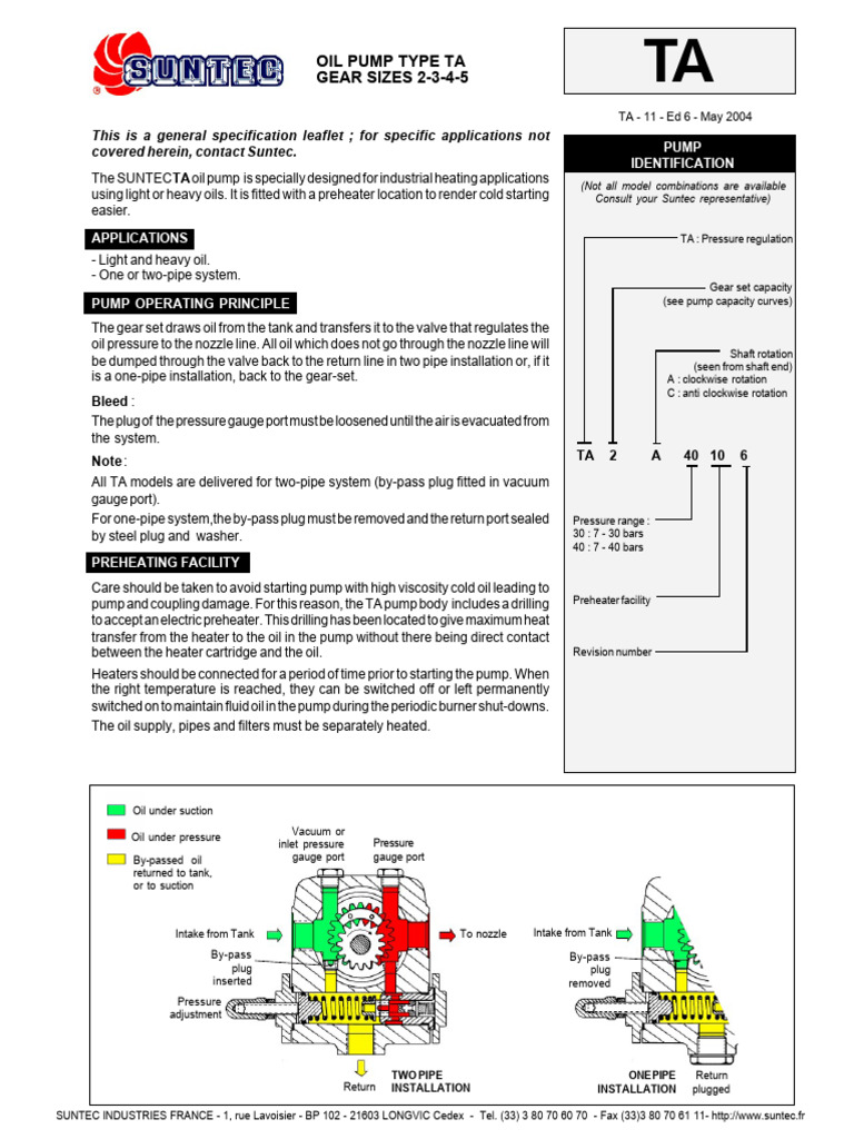 Suntec TA Oil Pump Specifications | PDF | Pump | Gear