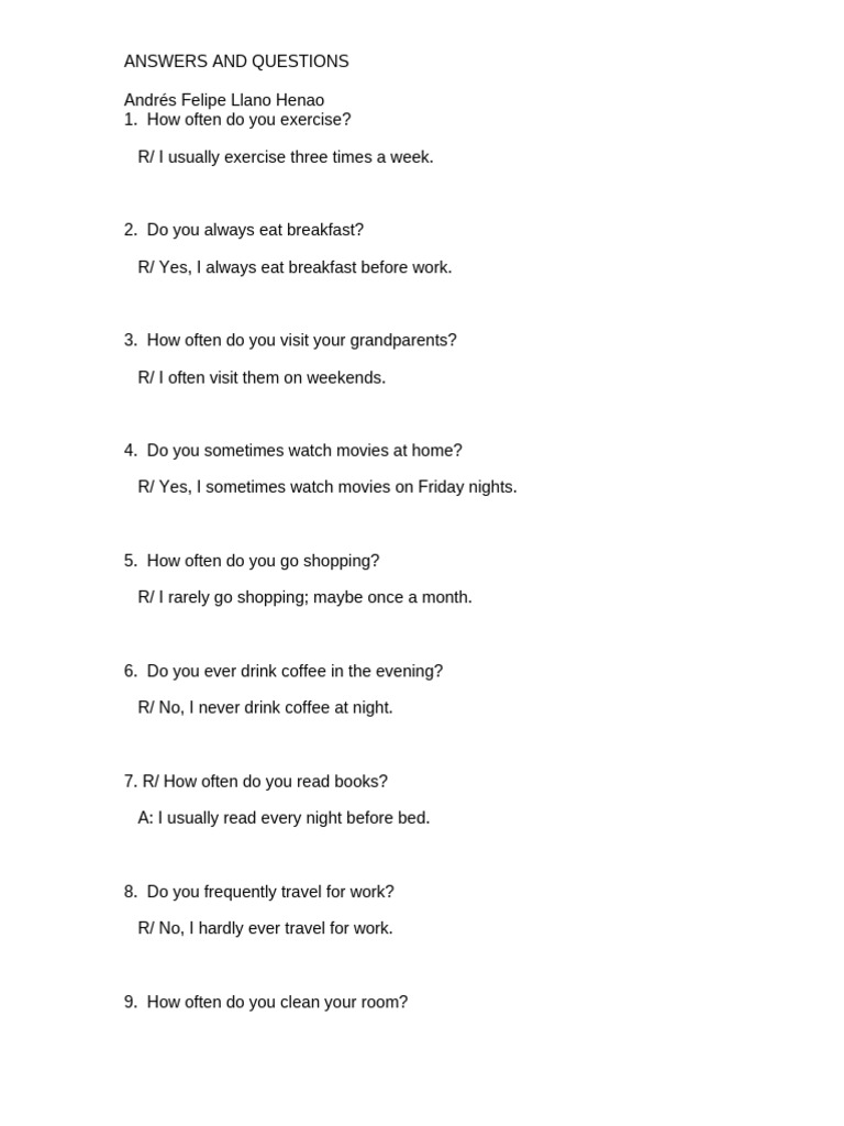 Daily Habits and Routines Questionnaire | PDF