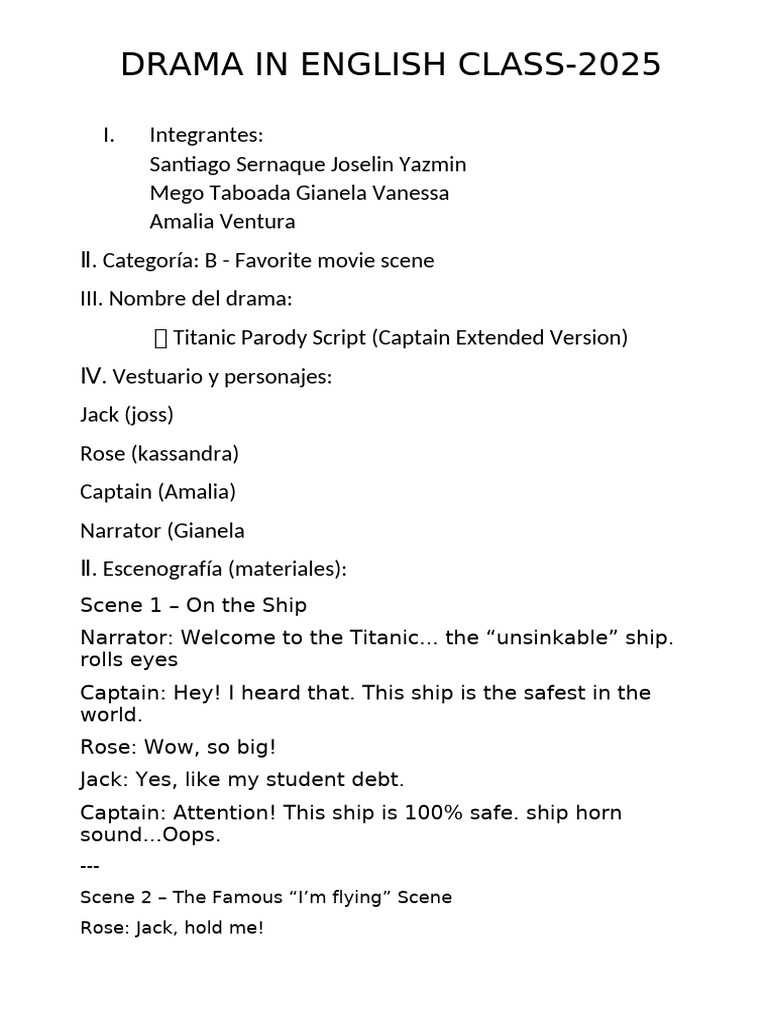 Titanic Parody Script for Drama Class | PDF