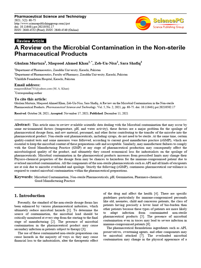 Microbial Contamination in Non-Sterile Pharmaceuticals | PDF | Tablet ...