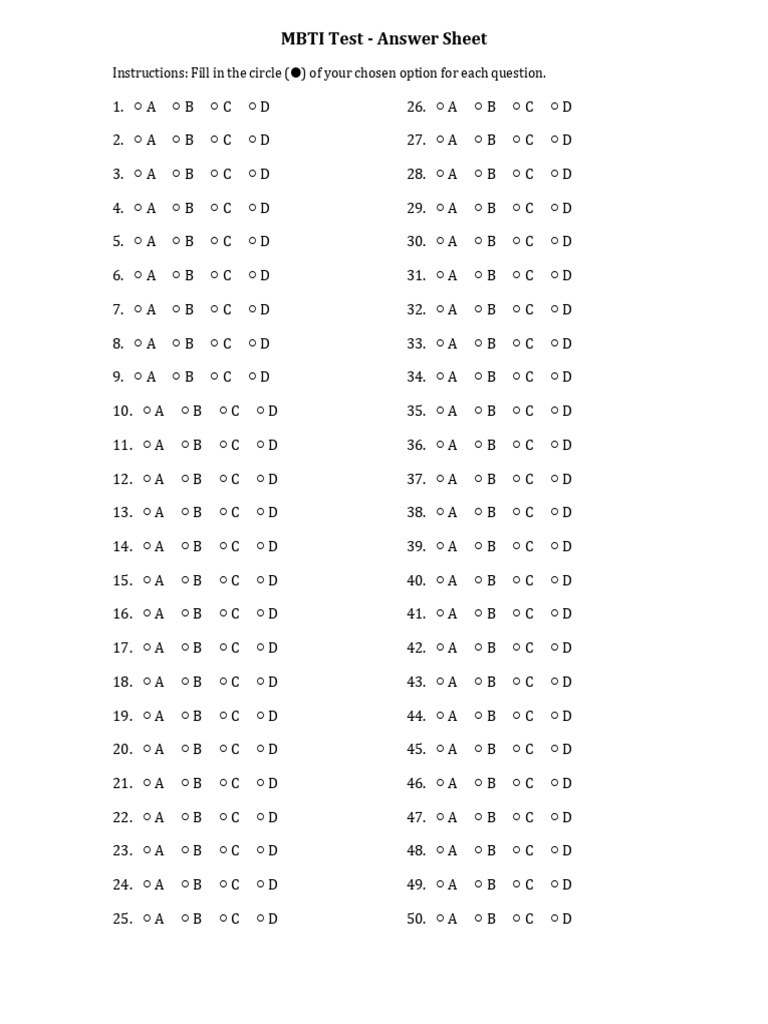 MBTI Answer Sheet | PDF