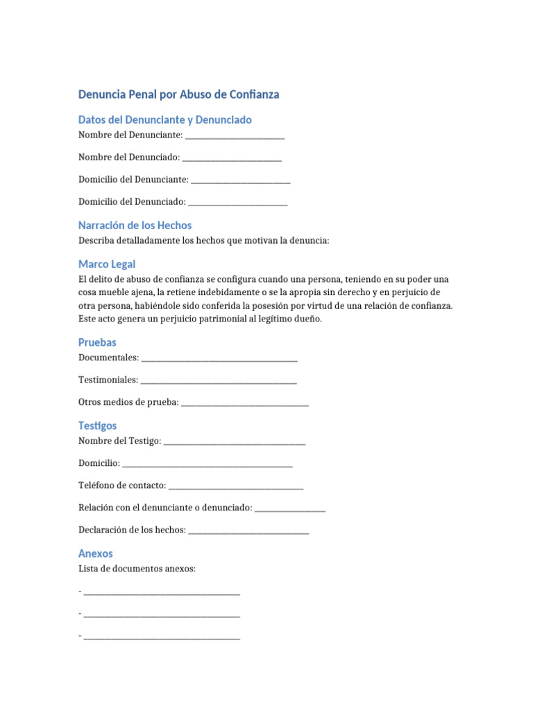 Formato Denuncia Abuso Confianza Guanajuato Actualizado | PDF