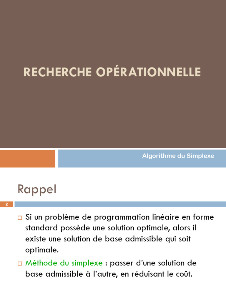 Algorithme du Simplexe en Recherche Opérationnelle | PDF | Algèbre ...