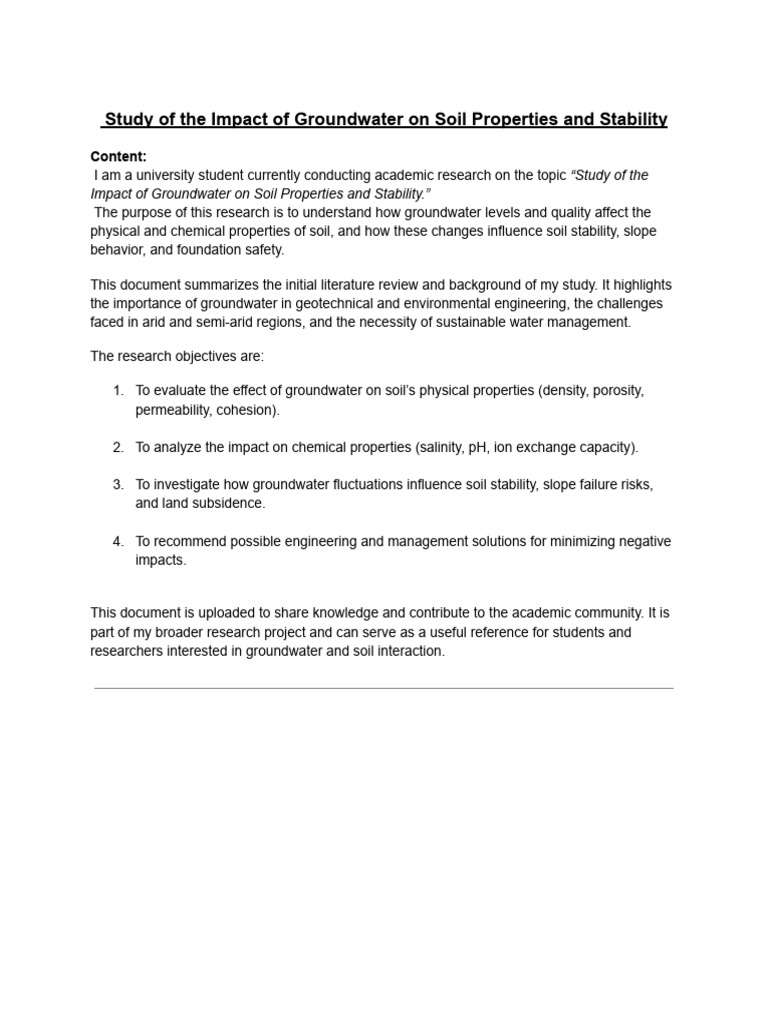Study of The Impact of Groundwater On Soil Properties and Stability | PDF