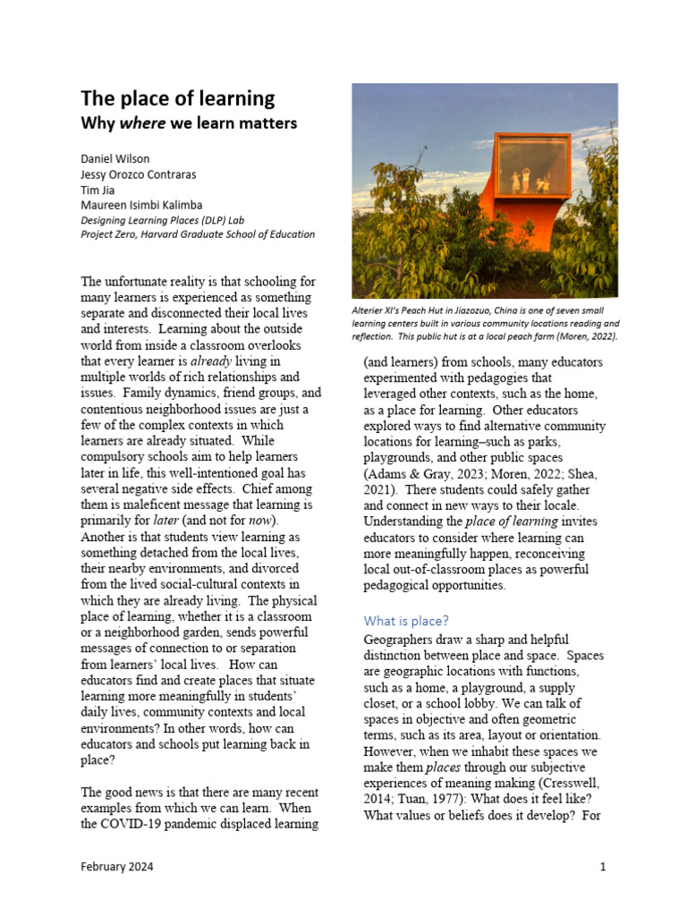 Enhancing Learning Through Place | PDF | Learning | Well Being