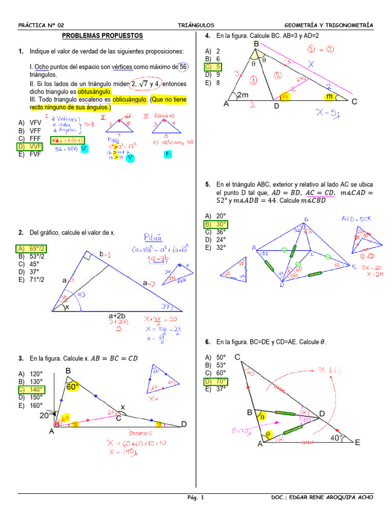 Problemas de Triángulos: Geometría y Trigonometría | PDF | Triángulo ...