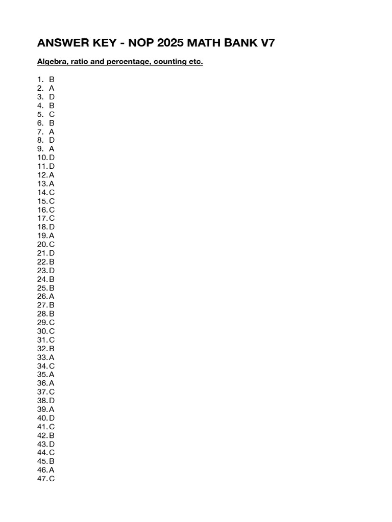NOP 2025 Math Answer Key | PDF
