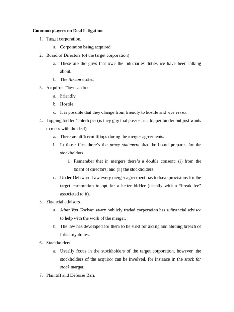 Common Players On Deal Litigation | PDF | Equity (Law) | Legal Remedy