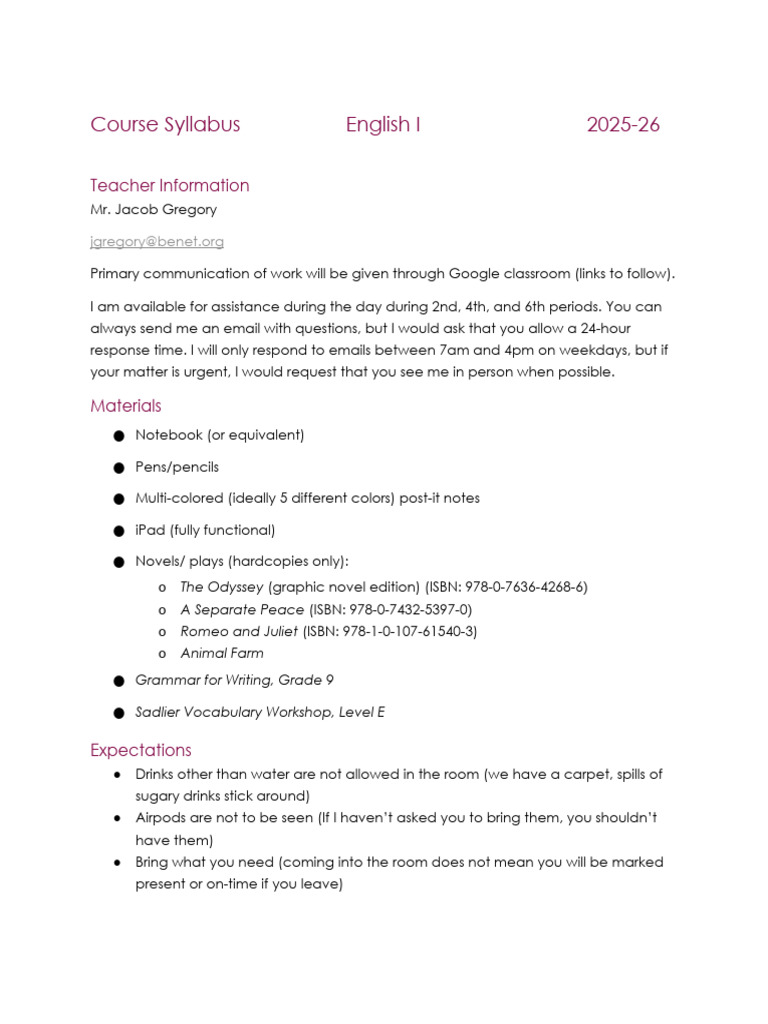English I Course Syllabus 2025-26 | PDF | Plagiarism