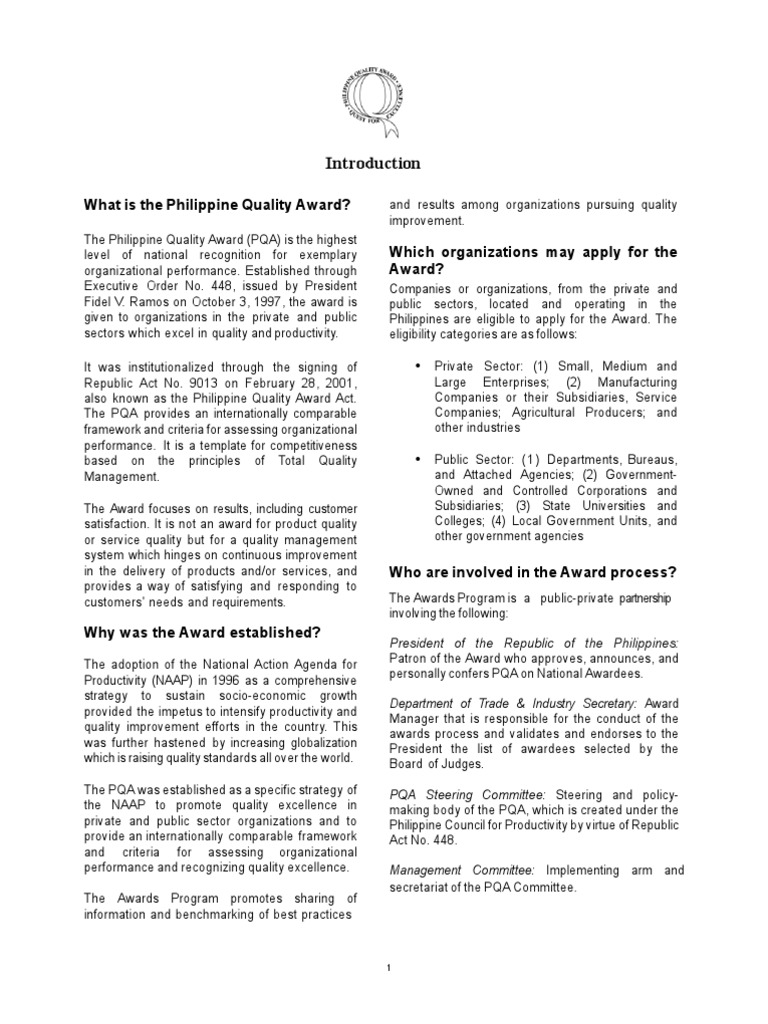 Philippine Quality Award Overview | PDF | Strategic Management | Leadership