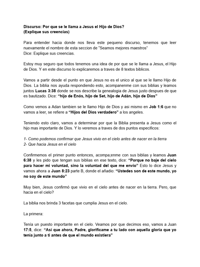 Jesús: El Hijo de Dios explicado | PDF | Jesús | Creencia religiosa y ...