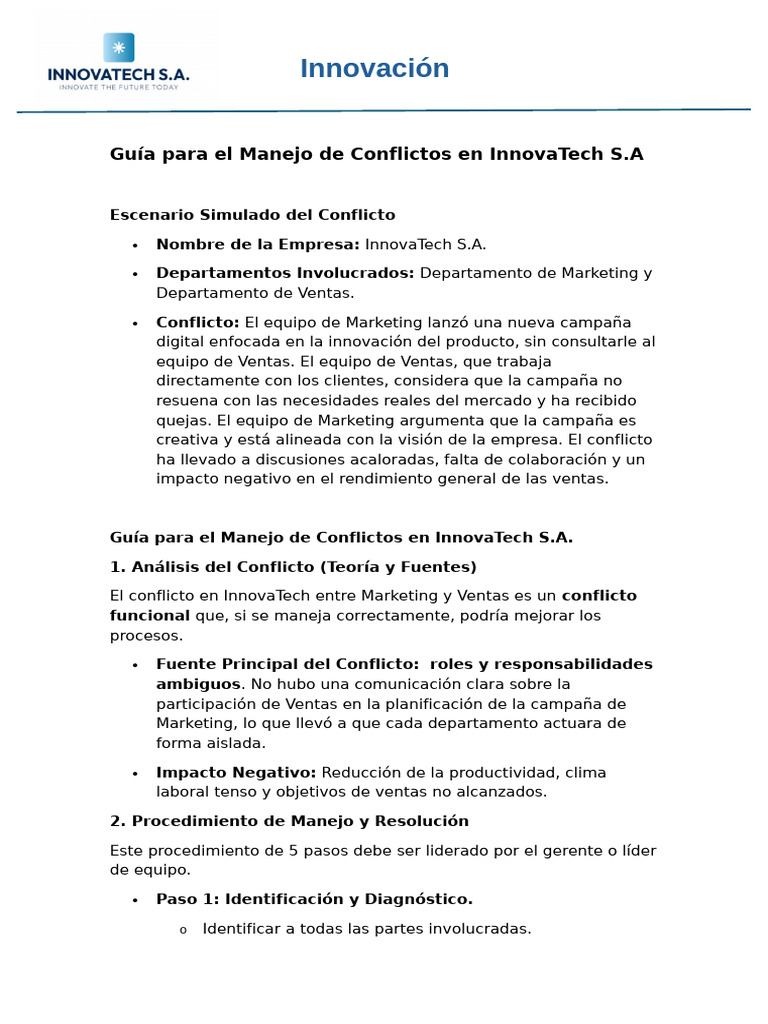 Guía para El Manejo de Conflictos en InnovaTech S | PDF | Marketing ...