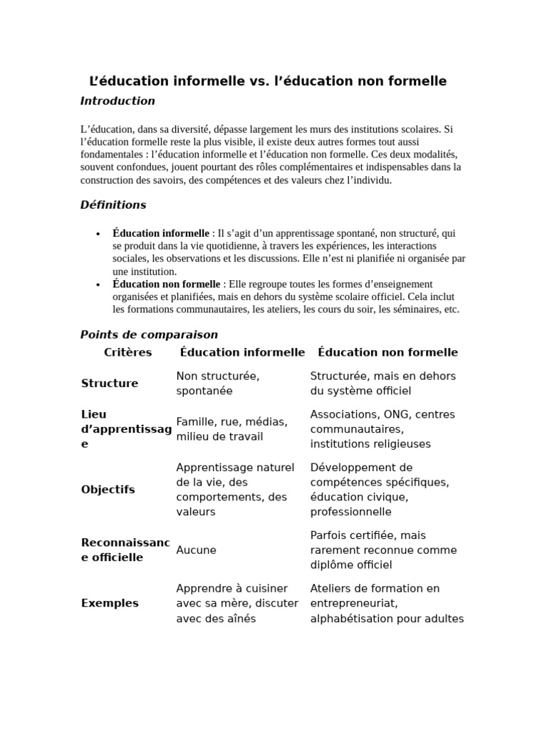 Éducation informelle vs non formelle | PDF | Apprentissage | Enseignement