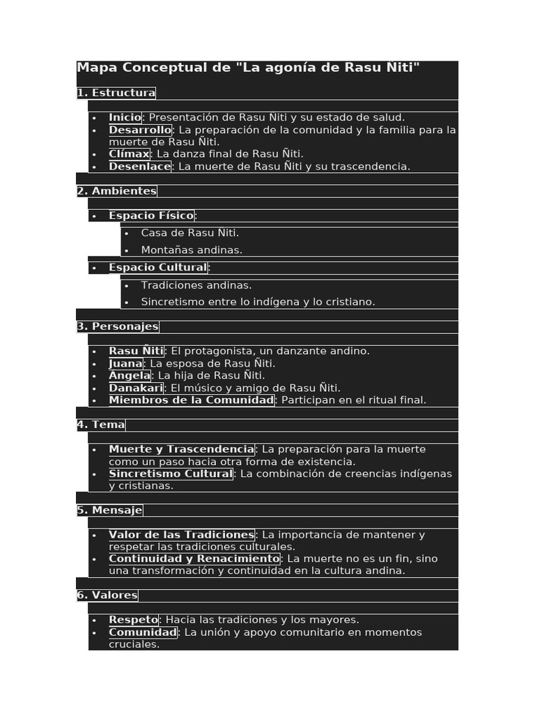 Mapa Conceptual: La agonía de Rasu Ñiti | PDF