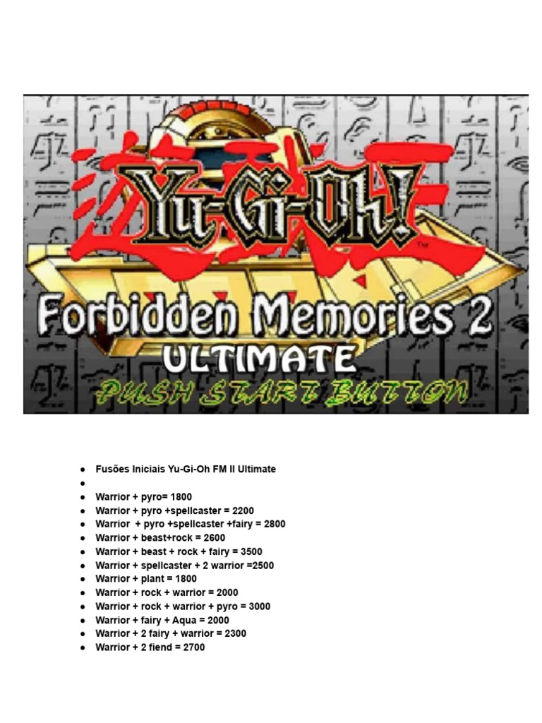 yu gi oh forbidden memories fusions starter deck After 20 years, Finally decided to play it legally and finished it, here is my and walkthrough : r/YugiohFMR yu gi oh forbidden memories