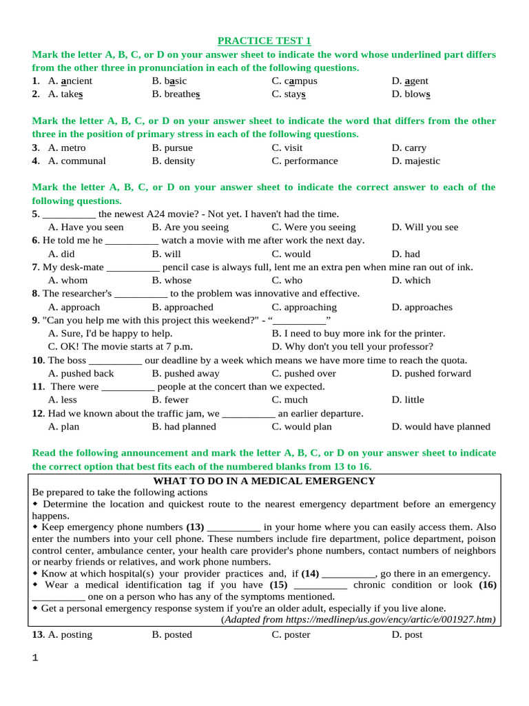 Practice Test: English Language Skills | PDF