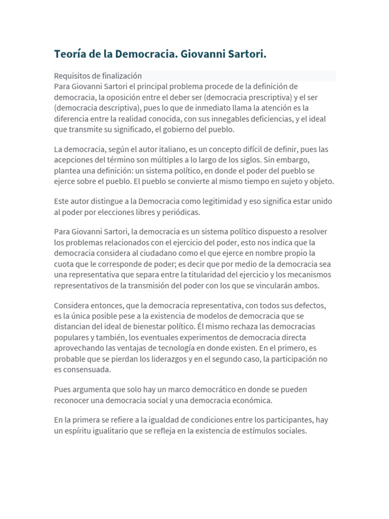Teoría de La Democracia | PDF | Democracia | Ideologías políticas