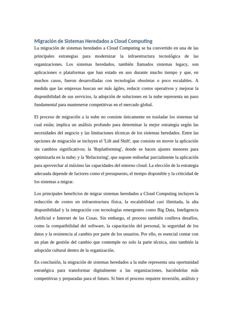 Migración de Sistemas Legacy a la Nube | PDF | Computación en la nube ...