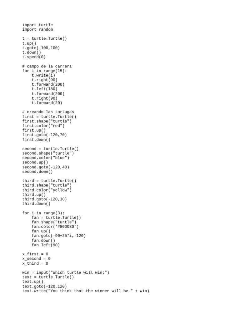 Turtle Race Simulation in Python | PDF