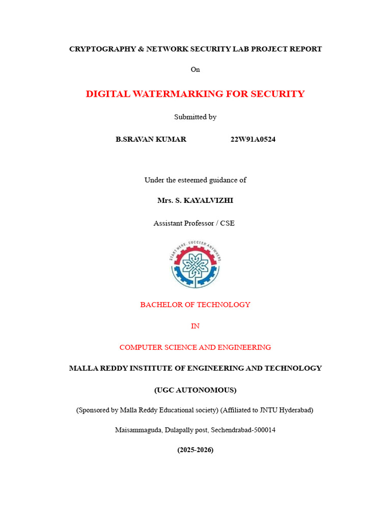 Digital Watermarking for Security Report | PDF | Computer Security ...