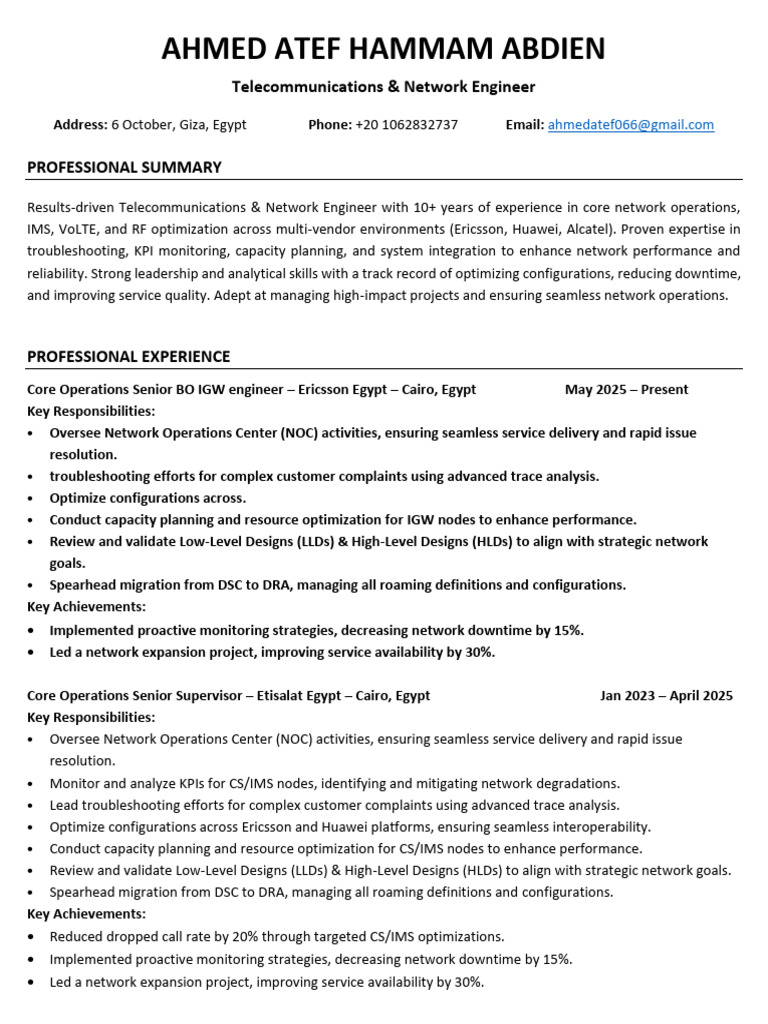 Telecommunications Engineer Resume | PDF | Computer Network ...
