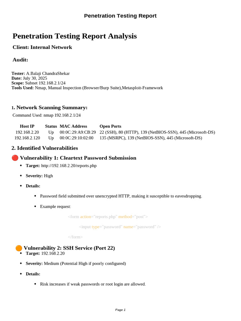 Internal Network Penetration Test Report | PDF | Penetration Test ...
