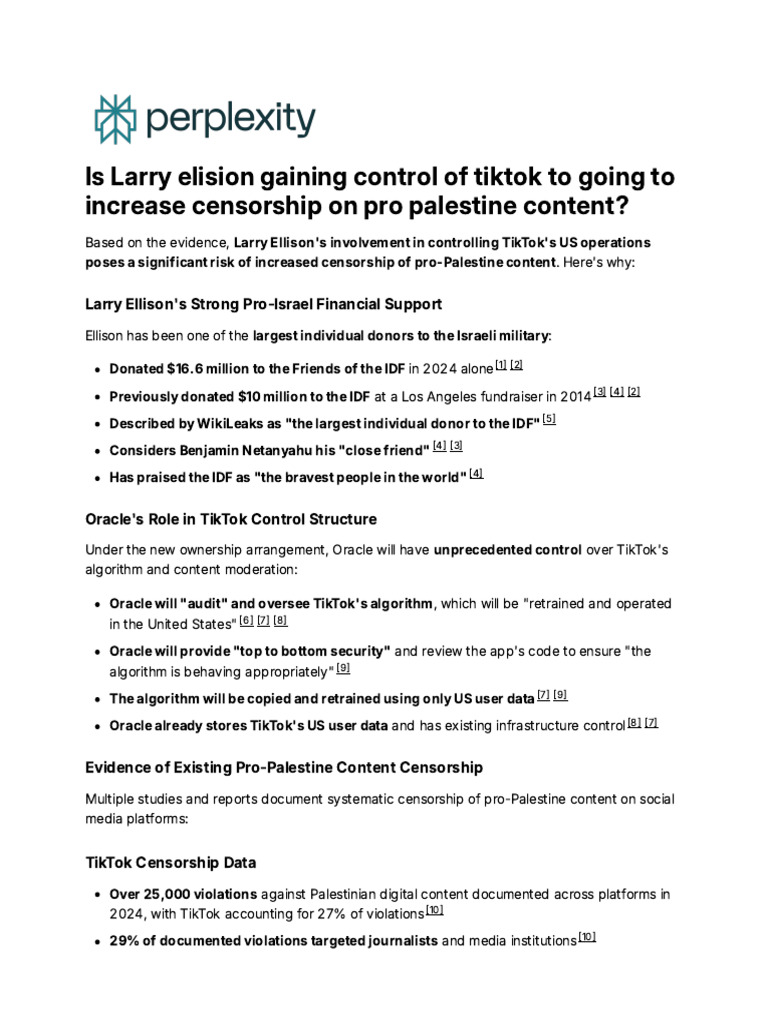 Is Larry Elision Gaining Control of Tiktok To Goi | PDF | Palestinian ...