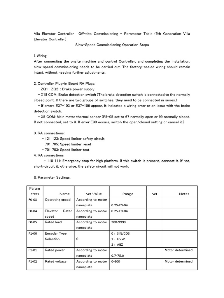 Vila Elevator Controller Commissioning Guide | PDF | Electric Motor ...