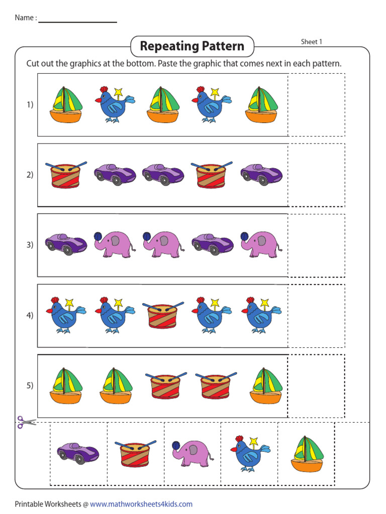 Repeating Patterns Worksheet for Grades 1-2 | PDF
