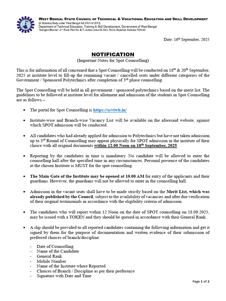 Guidelines - Spot Counselling - 2025-26 - Institute | PDF | Justice ...
