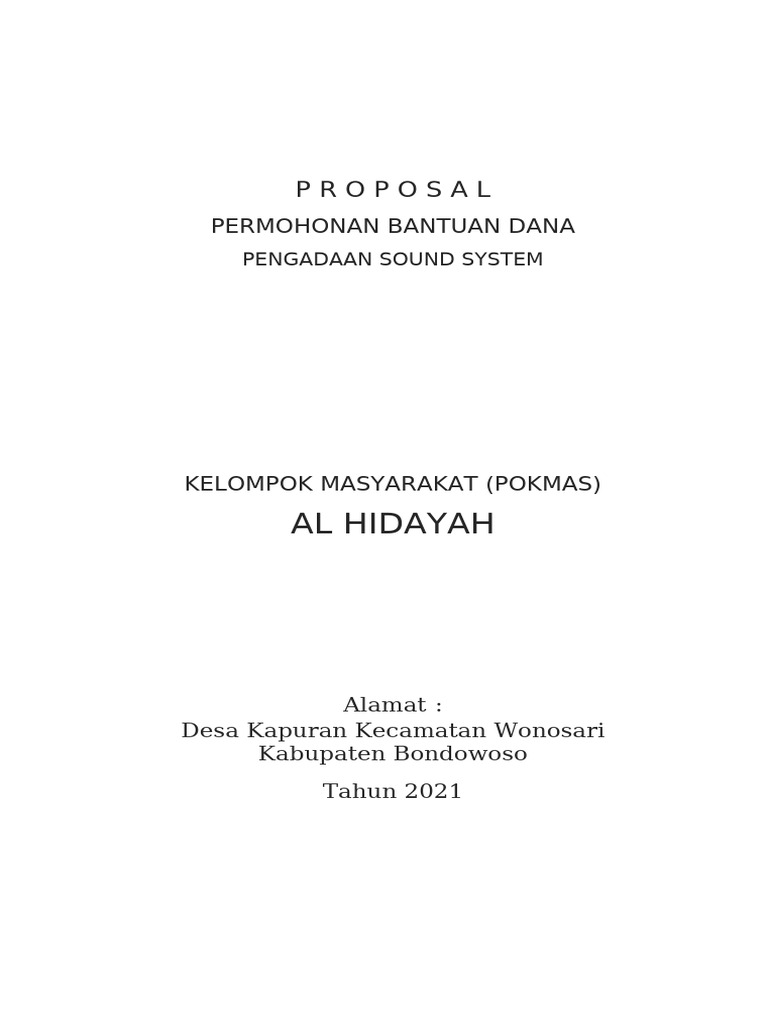 Proposal Dana Sound System POKMAS Al Hidayah | PDF