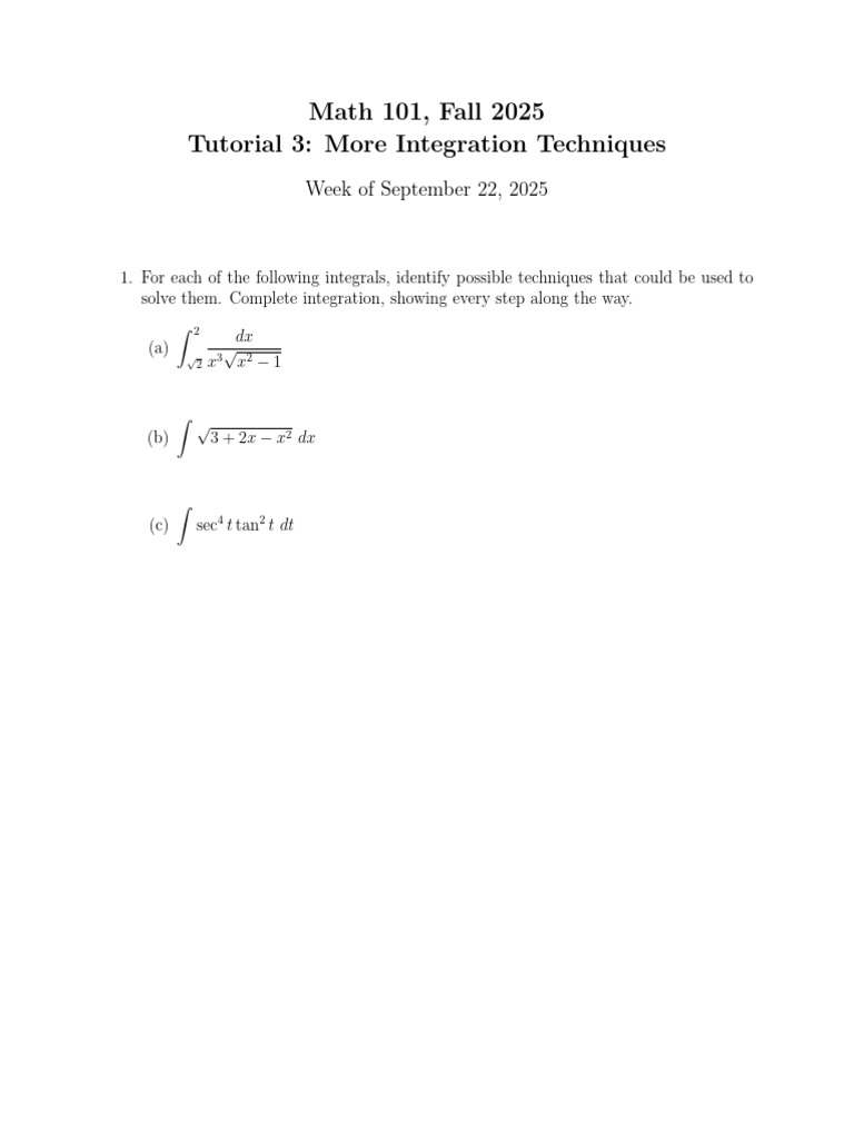 Integration Techniques Tutorial 3 | PDF