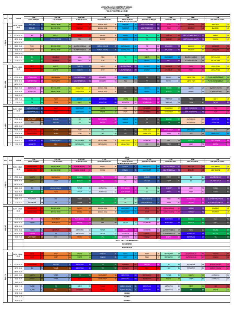 Jadwal Pelajaran KMI 2025-2026 | PDF