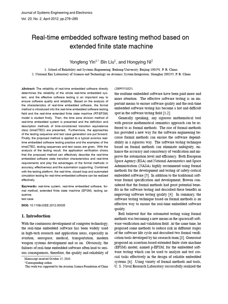 Real-Time Embedded Software Testing Method Based On Extended Finite ...