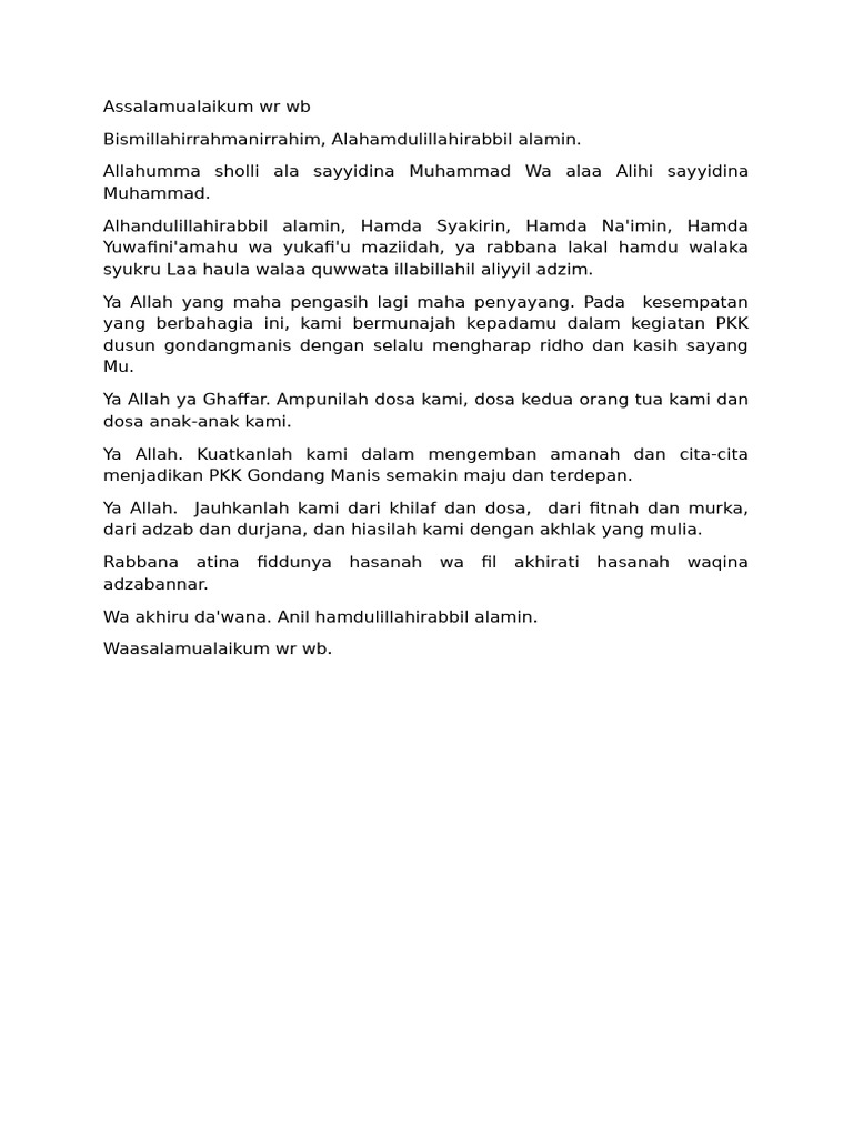 Doa dan Harapan PKK Gondang Manis | PDF