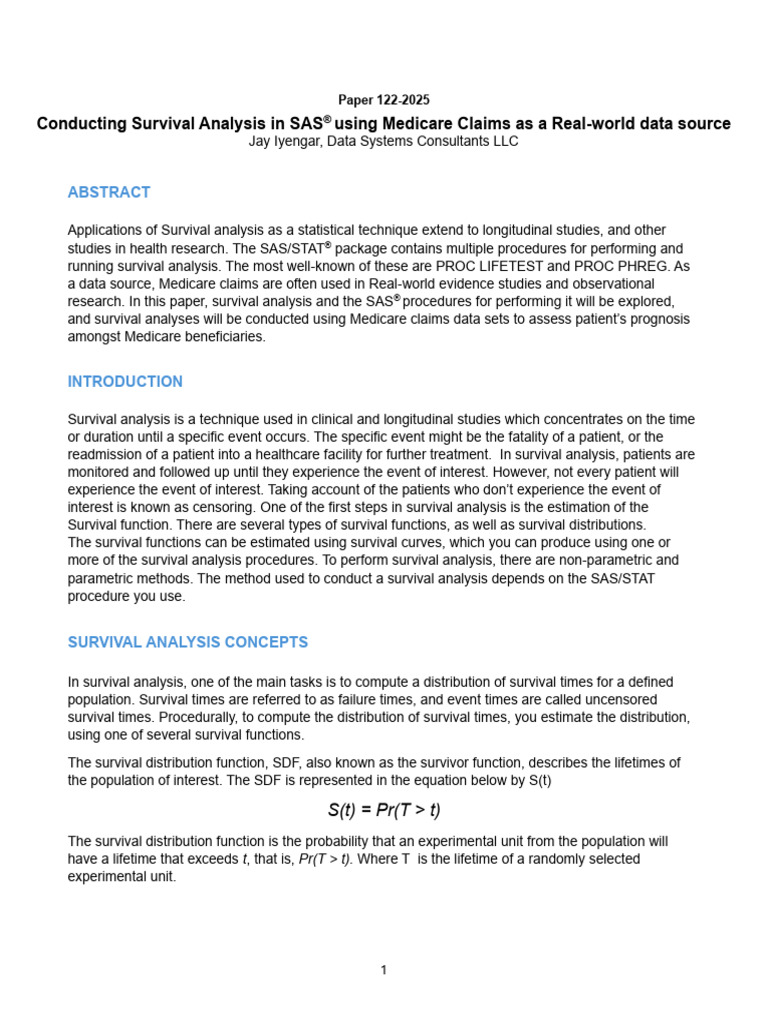 Survival Analysis in SAS with Medicare Data | PDF | Dependent And ...
